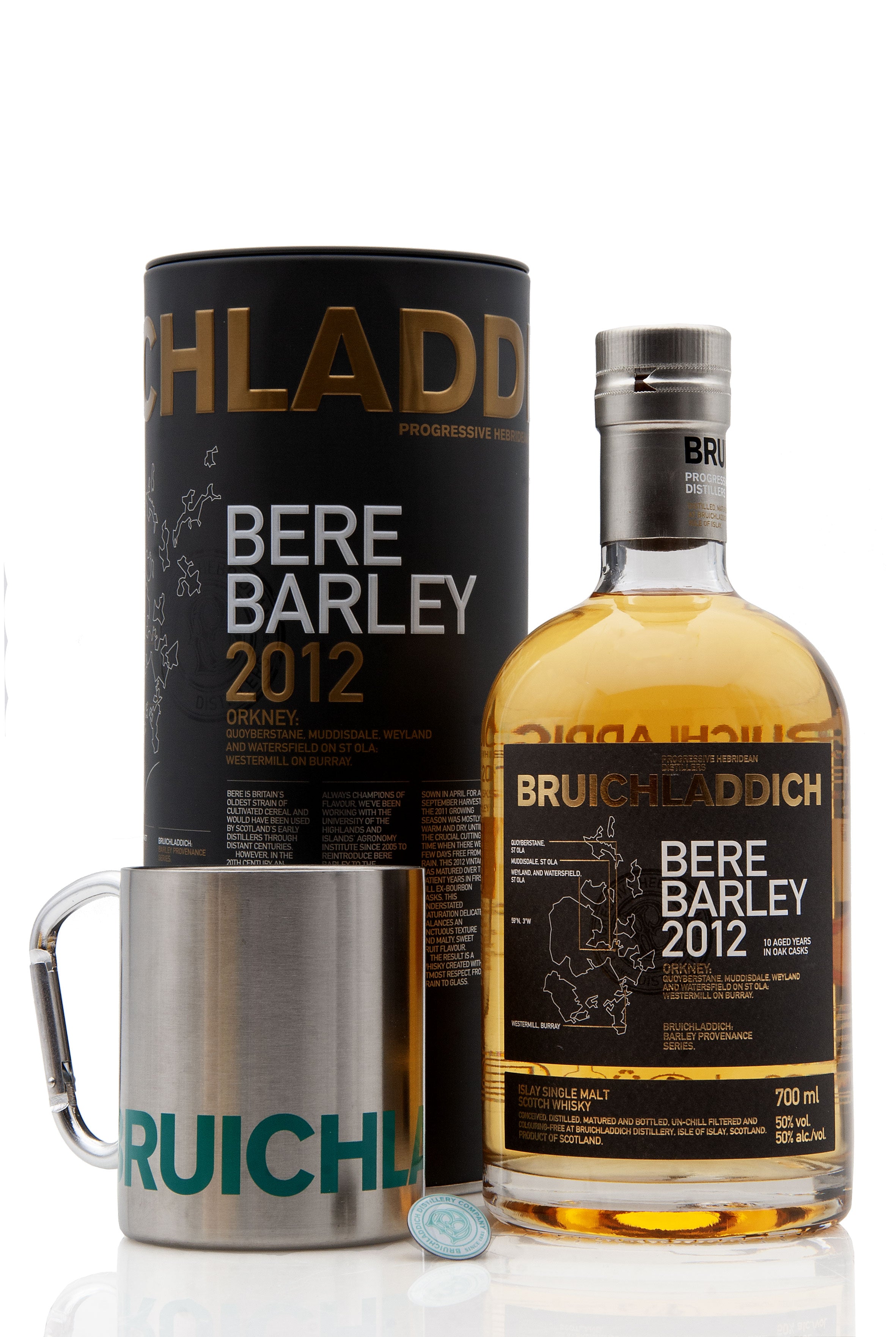 Bruichladdich Bere Barley 2012 with Branded Camping Mug & Pin