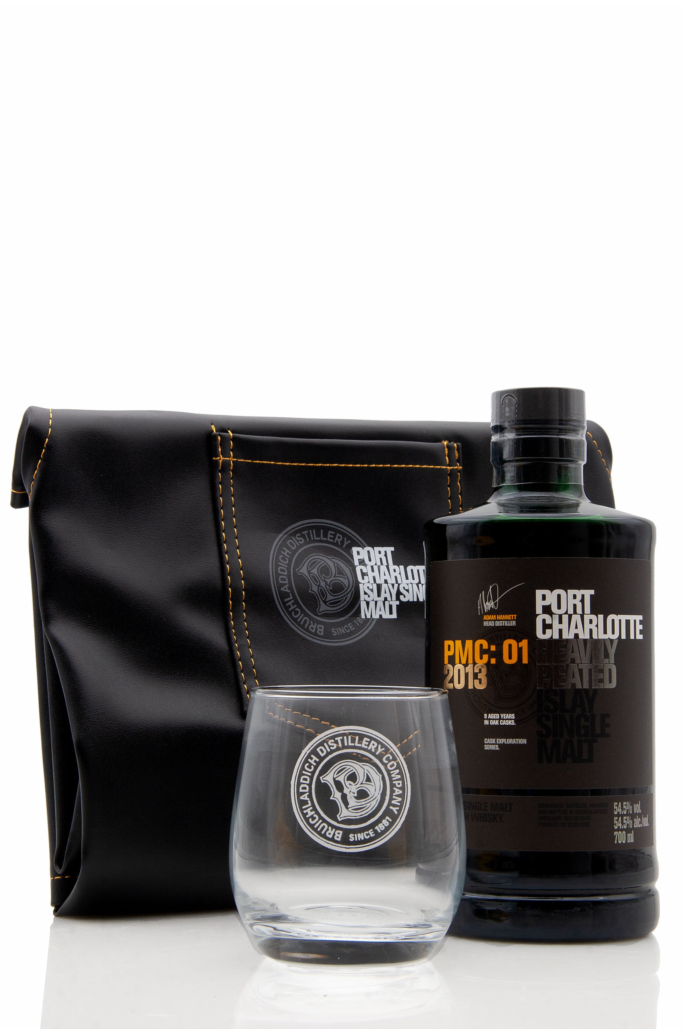 Port Charlotte PMC:01 Pomerol Cask + Branded Leather Apron & Glass | Abbey Whisky